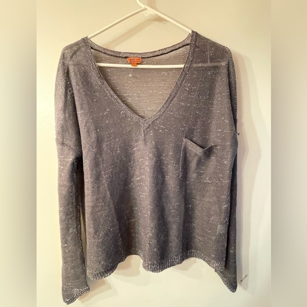 Chan Liu grey silver shirt with pocket